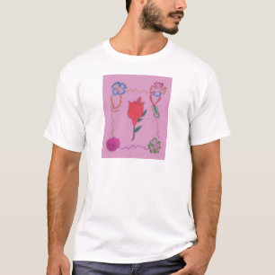 Camiseta Rosa roja sobre rosa: imagen de borde floral/gráfi