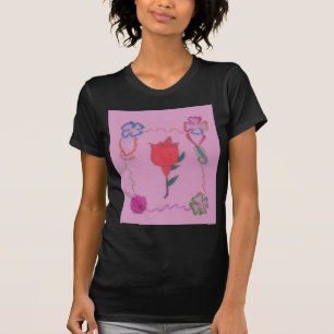Camiseta Rosa roja sobre rosa: imagen de borde floral/gráfi
