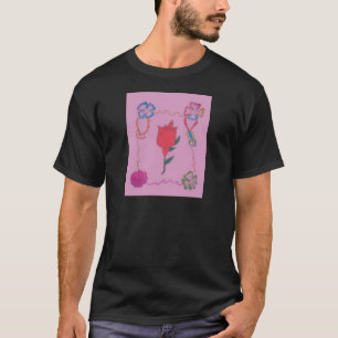Camiseta Rosa roja sobre rosa: imagen de borde floral/gráfi