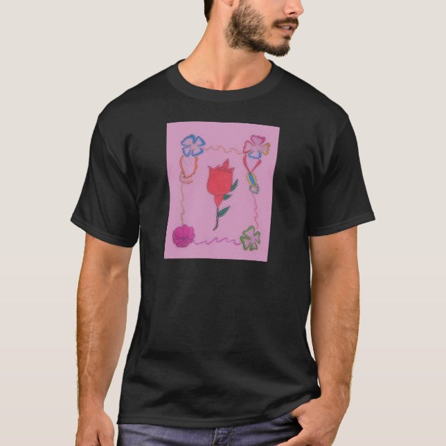 Camiseta Rosa roja sobre rosa: imagen de borde floral/gráfi (Anverso)