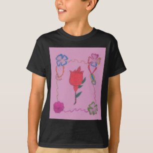 Camiseta Rosa roja sobre rosa: imagen de borde floral/gráfi