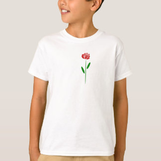 Camiseta Rosa Roja Única Art Deco con Hojas Verdes y Tallo