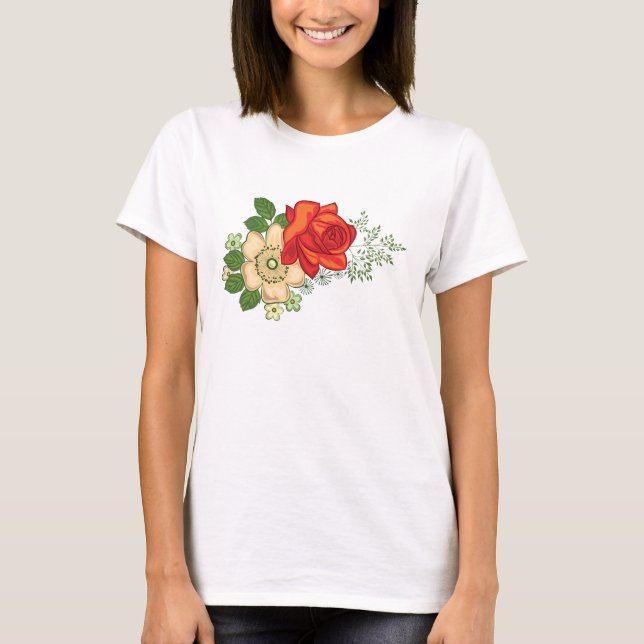 Camiseta Rosa Roja y Margaritas (Anverso)