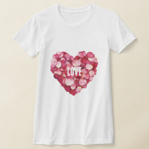 Camiseta Rosa Rojo Pétalos de rosa Rojo Amor floral