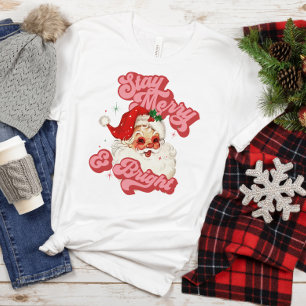Camiseta Rosa Rojo Retro Groovy Santa Mantén la Alegría y e