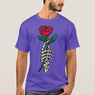 Camiseta Rosa Romc Skeleton Mano Holding Flor por Tobe Fon