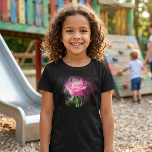 Camiseta Rosa Rosa Acuarela sobre Fondo Negro