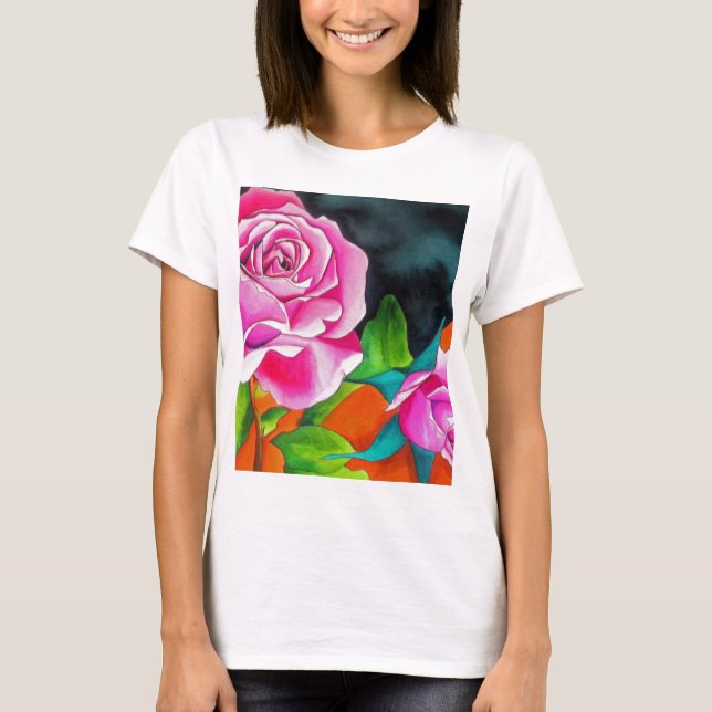 Camiseta Rosa rosa con arte acuarela naranja (Anverso)