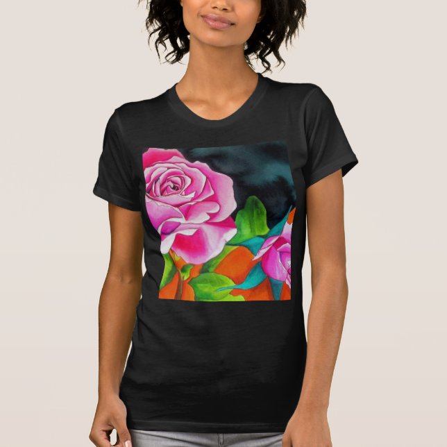 Camiseta Rosa rosa con arte acuarela naranja (Anverso)