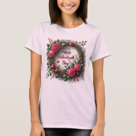 Camiseta Rosa Rosa Corazón Rojo Día de San Valentín