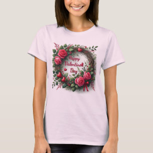 Camiseta Rosa Rosa Corazón Rojo Día de San Valentín
