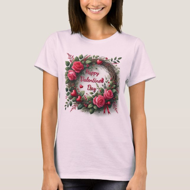 Camiseta Rosa Rosa Corazón Rojo Día de San Valentín  (Anverso)