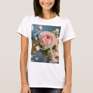 Camiseta Rosa rosa delgada con perla en jarrón