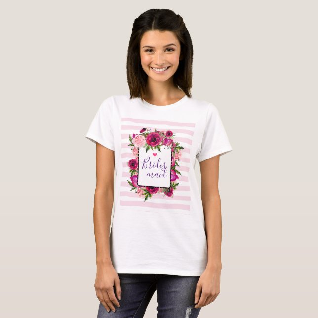 Camiseta Rosa rosa y adormidera Floral Bouquet Bridesmaid (Anverso completo)