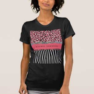 Camiseta Rosa Rubor Chica Glitter Impresión Leopardo Fuerte