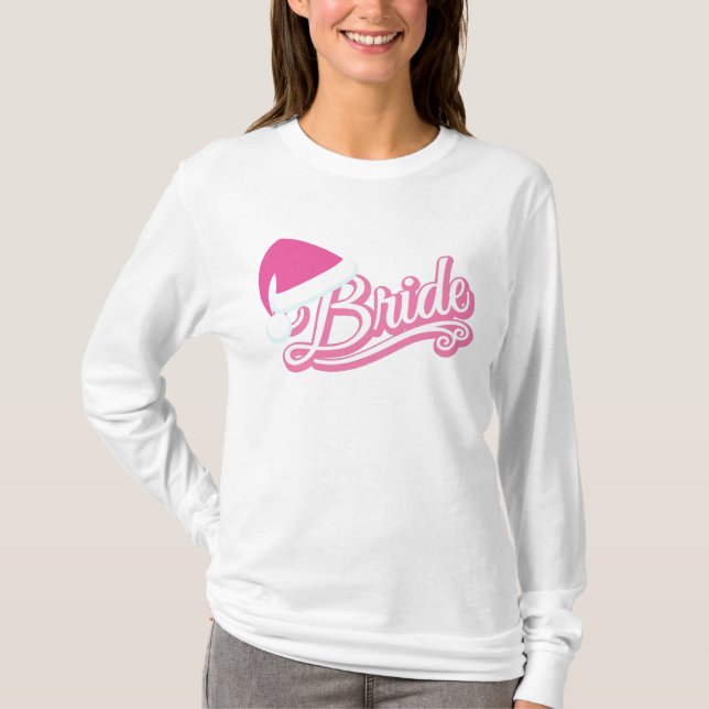 Camiseta rosa Santa Hat Bride Long Sleeve (Anverso)