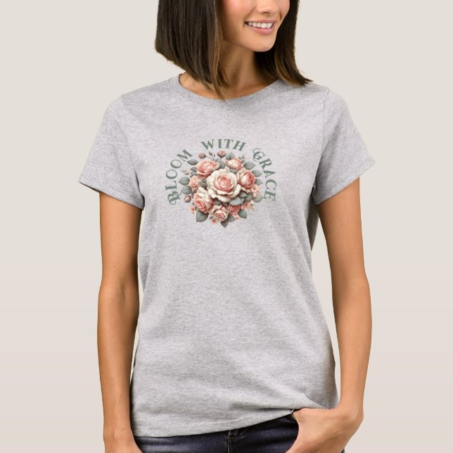 Camiseta Rosa Shabby Chic 'Florece con Gracia'  (Anverso)