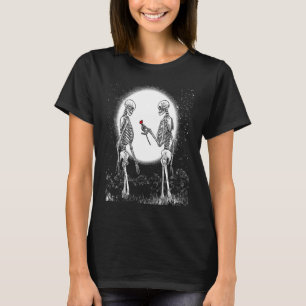 Camiseta Rosa Skeleton Skeleton Hand Red Rose Flower