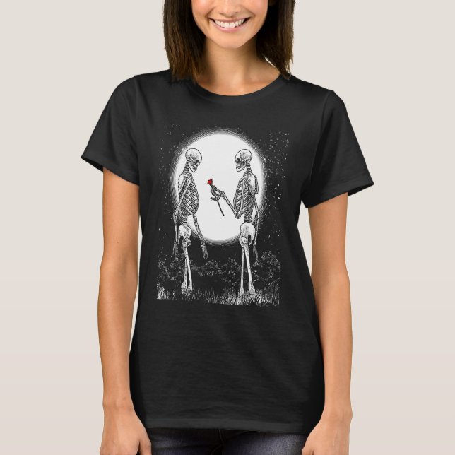 Camiseta Rosa Skeleton Skeleton Hand Red Rose Flower (Anverso)