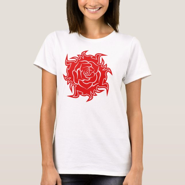Camiseta Rosa tribal en la cima del tanque rojo y blanco (Anverso)
