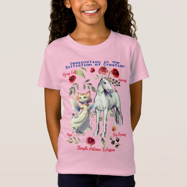 Camiseta (Rosa) Unicorn Gatos Diversión (Anverso)