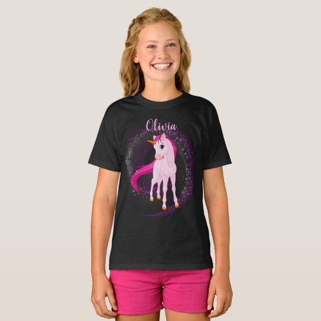 Camiseta rosa unicornio - Regalo de cumpleaños per (Anverso completo)