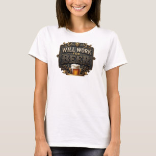 Camiseta Rosa Vibrante TRABAJARÉ POR CERVEZA Arte Portátil