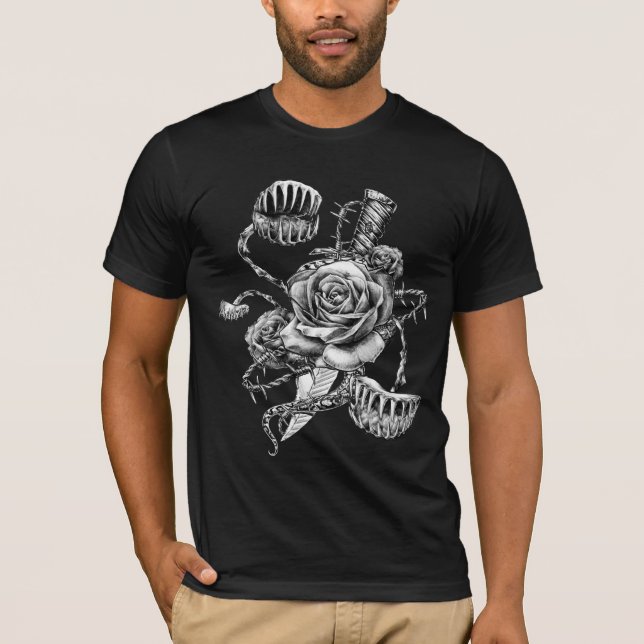 Camiseta Rosa vicioso, trampa de vuelo, daga (Anverso)