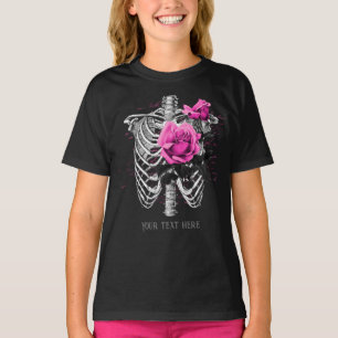 Camiseta Rosa vintage gótica personalizada esqueleto