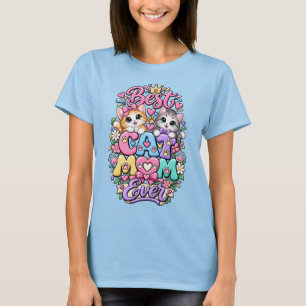 Camiseta rosa y amarillenta Mejor mamá de gato de 