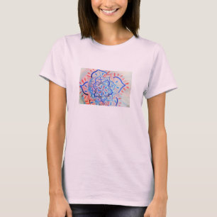Camiseta Rosa y mandala floral azul de la acuarela
