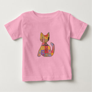 Camiseta rosada de gato en mosaico