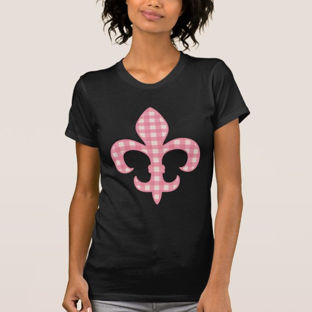Camiseta rosada de la guinga de la flor de lis (Anverso)