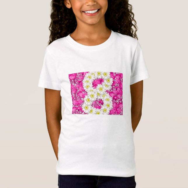 Camiseta rosada de las flores del 8vo cumpleaños (Anverso)