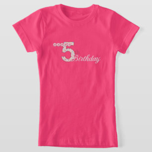 Camiseta rosada del 5to cumpleaños feliz