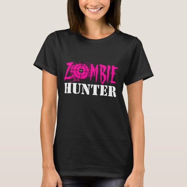 Camiseta rosada del cazador del zombi para las (Anverso)