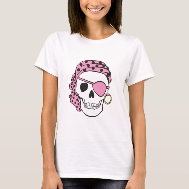 Camiseta rosada del cráneo del pirata (Anverso)