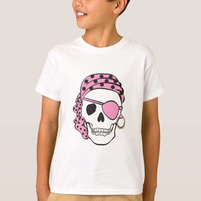 Camiseta rosada del cráneo del pirata (Anverso)