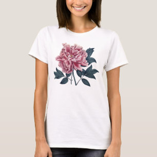 Camiseta rosada del peony del vintage