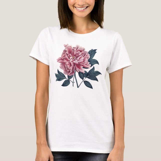 Camiseta rosada del peony del vintage (Anverso)