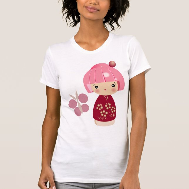 Camiseta rosada del trío de Kokeshi (Anverso)