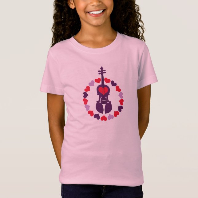 Camiseta rosada del violín de los niños con los (Anverso)