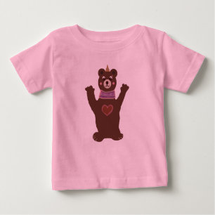 Camiseta rosada del volante del niño con el oso