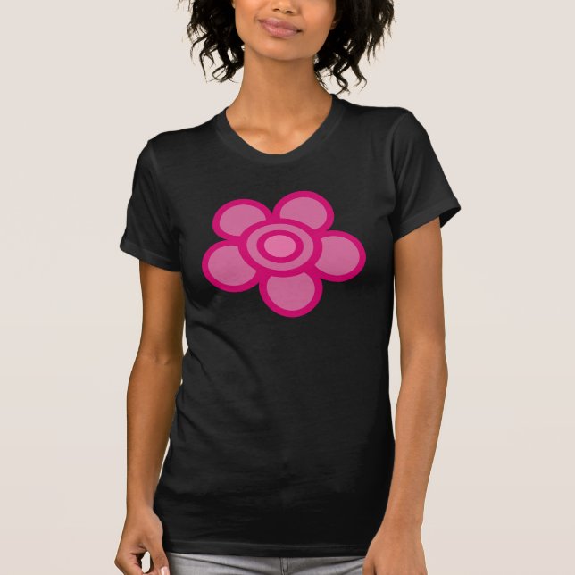 Camiseta rosada enrrollada del negro de la flor (Anverso)