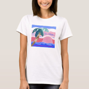 Camiseta rosada tropical de la salida del sol