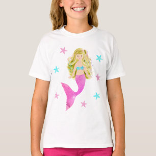 Camiseta rosada y azul de las estrellas de mar de