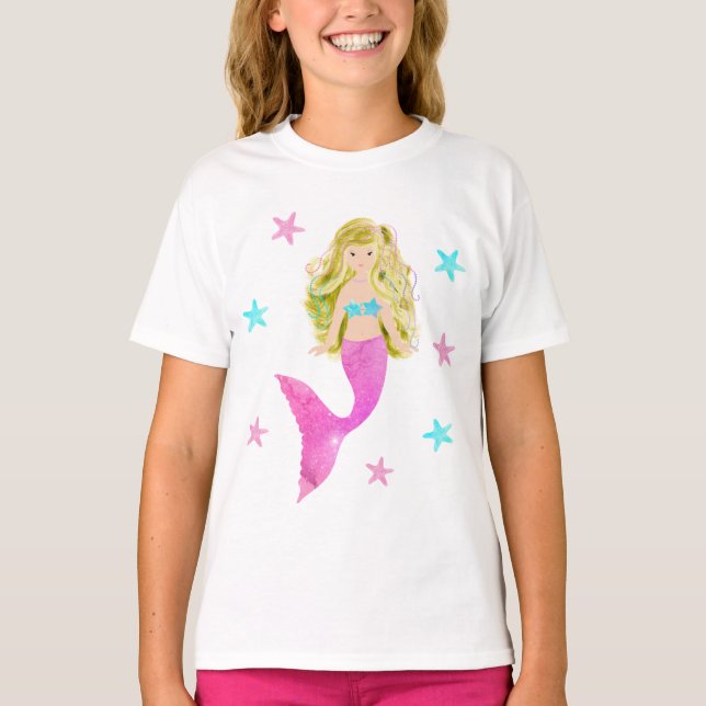 Camiseta rosada y azul de las estrellas de mar de (Anverso)