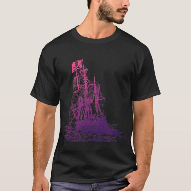 Camiseta rosada y púrpura del barco pirata (Anverso)