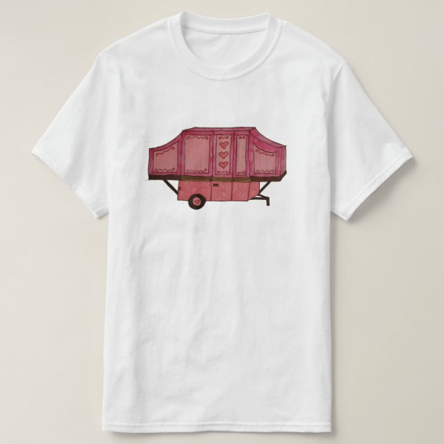 Camiseta rosado surja el diseño del campista (Diseño del anverso)