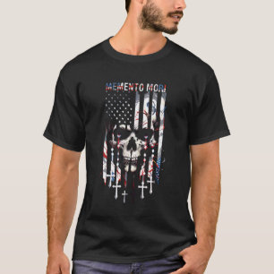 Camiseta Rosario Católico Memento Mori Calavera Bandera Ame